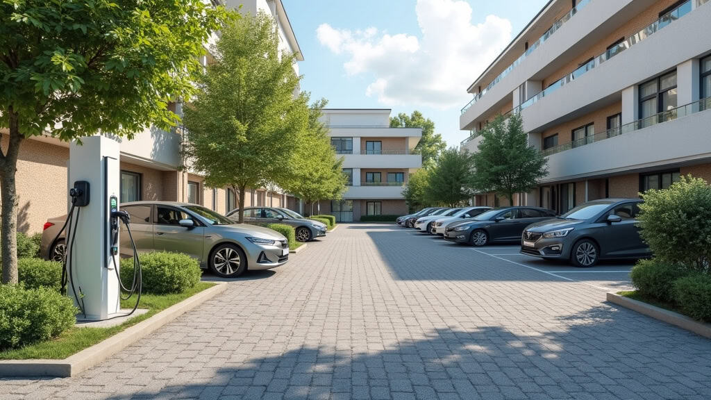 Borne de recharge partagée dans un parking de copropriété à La Queue-les-Yvelines