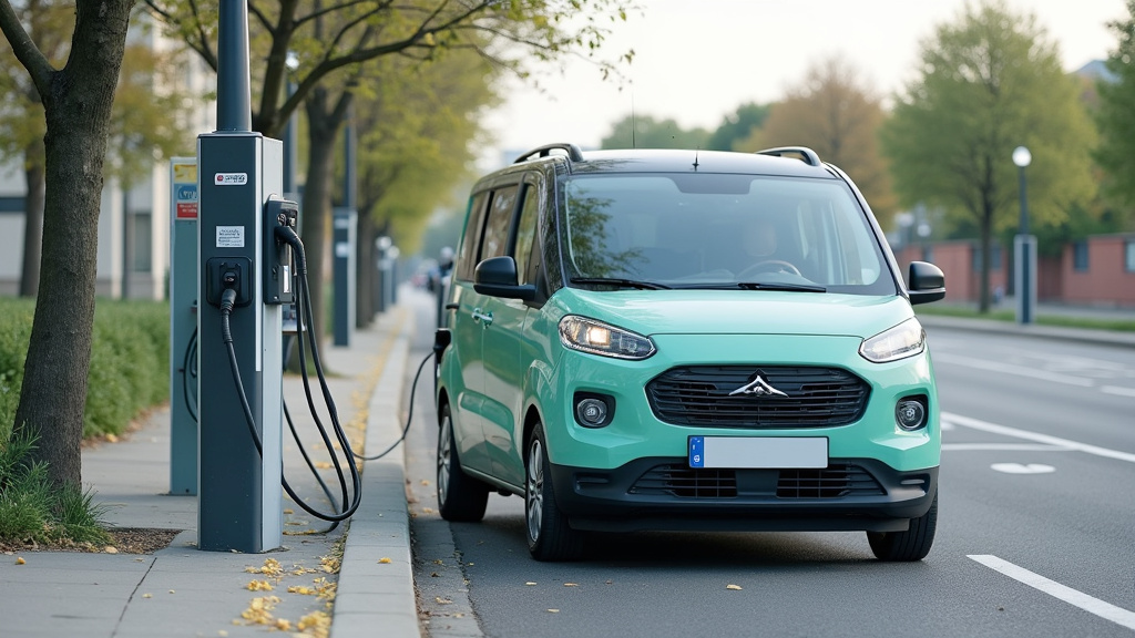 Borne de recharge publique E-flux à Guermantes, utilisée par un véhicule électrique