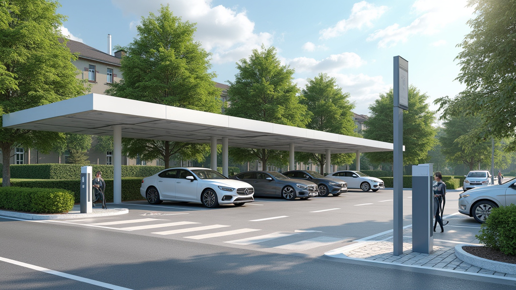 Borne de recharge publique en fonctionnement sur le parking Veragne à Laragne-Montéglin