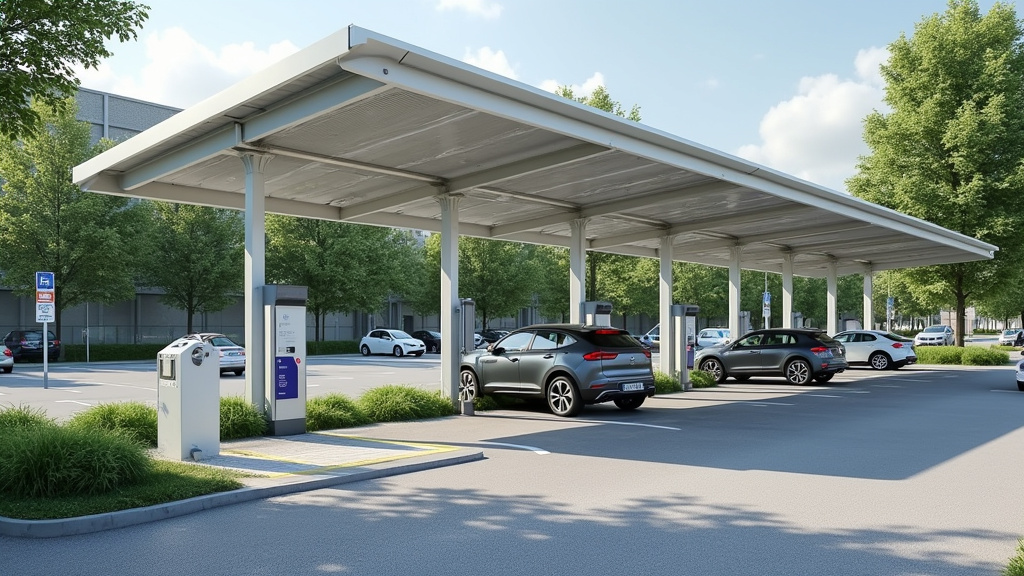 Borne de recharge publique installée dans un parking de Saint-Quentin