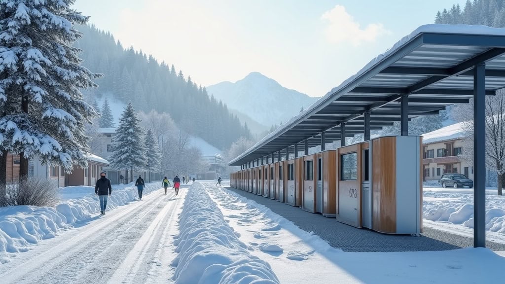 Borne de recharge publique installée sur la place des Deux Alpes