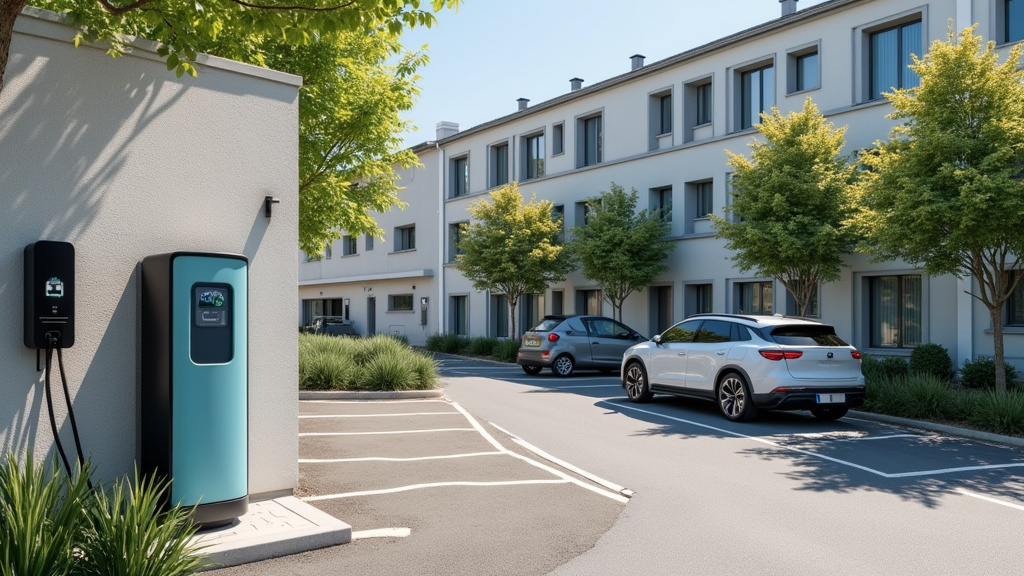 Borne électrique installée dans un parking de copropriété à Raimbeaucourt
