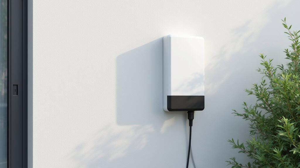 Borne électrique installée en extérieur sur un mur à Trélivan