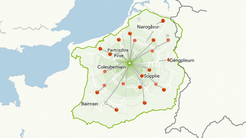 Carte illustrant la localisation des bornes de recharge publiques autour de Perrecy-les-Forges dans un rayon de 20 km