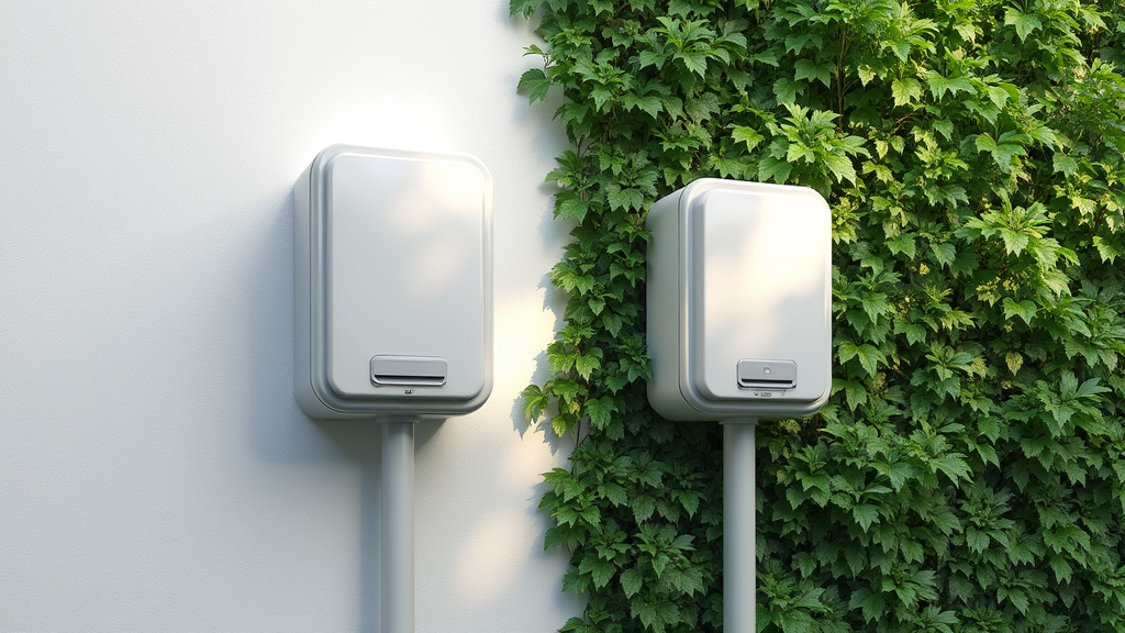 Comparaison entre une borne de recharge murale installée proprement et une prise renforcée verte sur un mur extérieur