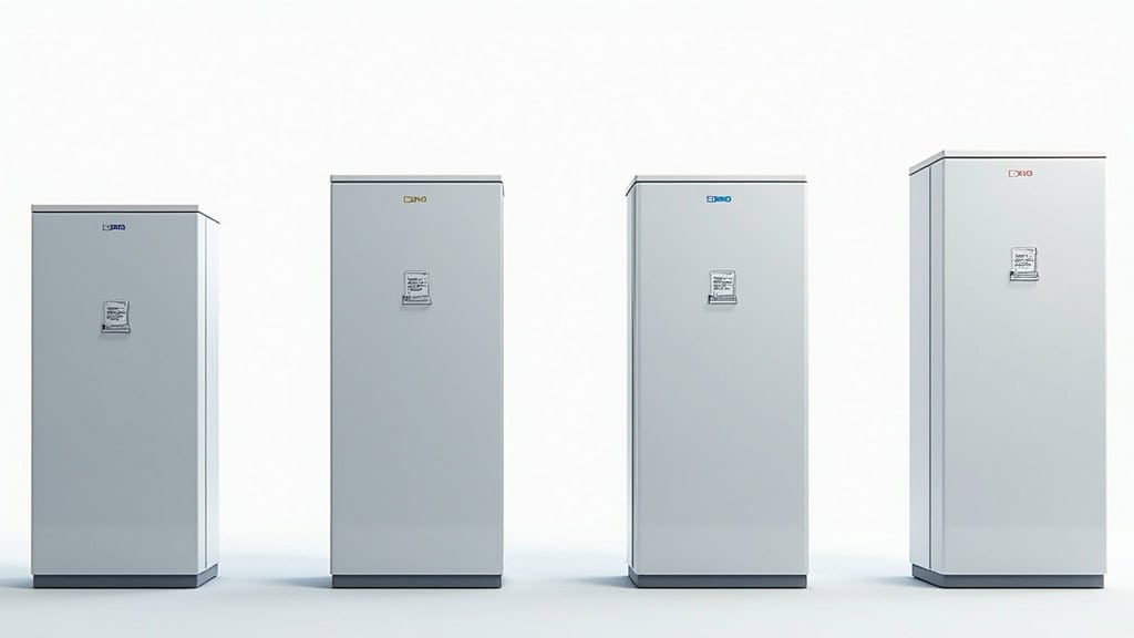 Comparaison visuelle des différentes puissances de bornes de recharge électrique : 3,7 kW, 7,4 kW, 11 kW et 22 kW