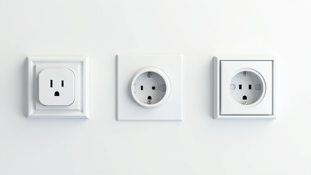 Comparaison visuelle des différents types de bornes de recharge électrique : prise renforcée, wallbox monophasée, wallbox triphasée