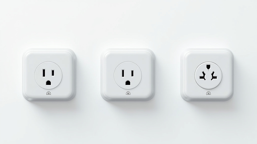 Comparaison visuelle des différents types de bornes de recharge : prise classique, prise renforcée, Wallbox monophasée et triphasée