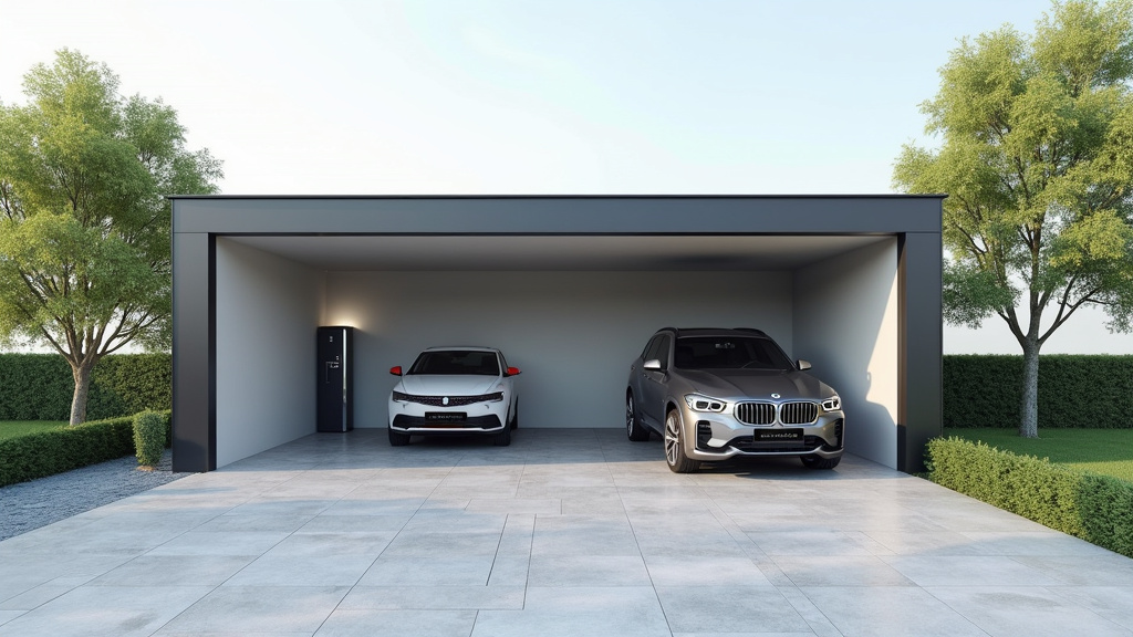 Différents emplacements possibles pour une borne de recharge : garage, mur extérieur, carport