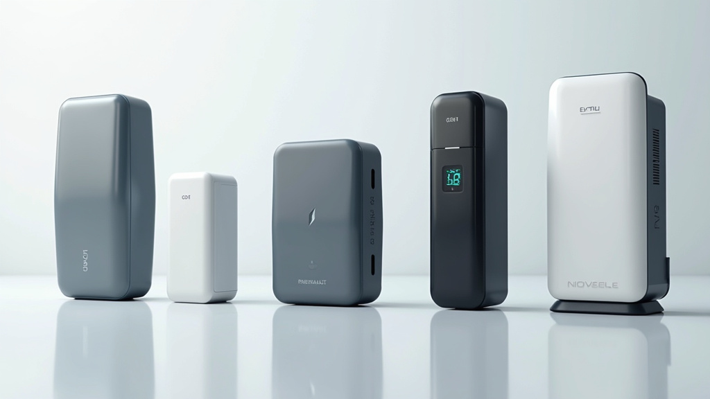 Différents modèles de bornes de recharge électrique exposés côte à côte avec leurs caractéristiques techniques visibles