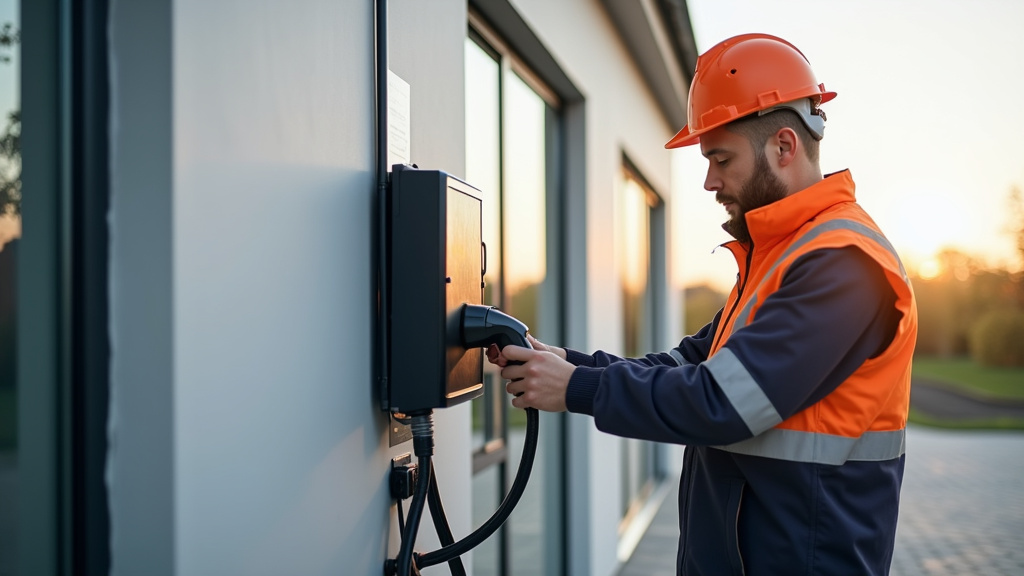 Électricien certifié IRVE en train d’installer une borne de recharge à Saint-Jean-de-Verges