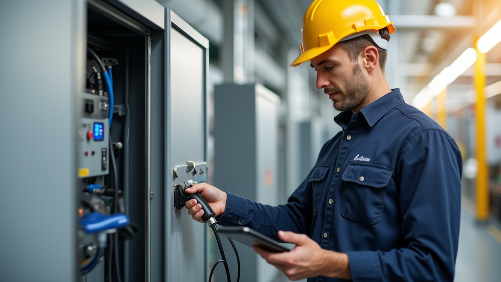 Électricien certifié IRVE en train d’installer une borne de recharge à Vergongheon