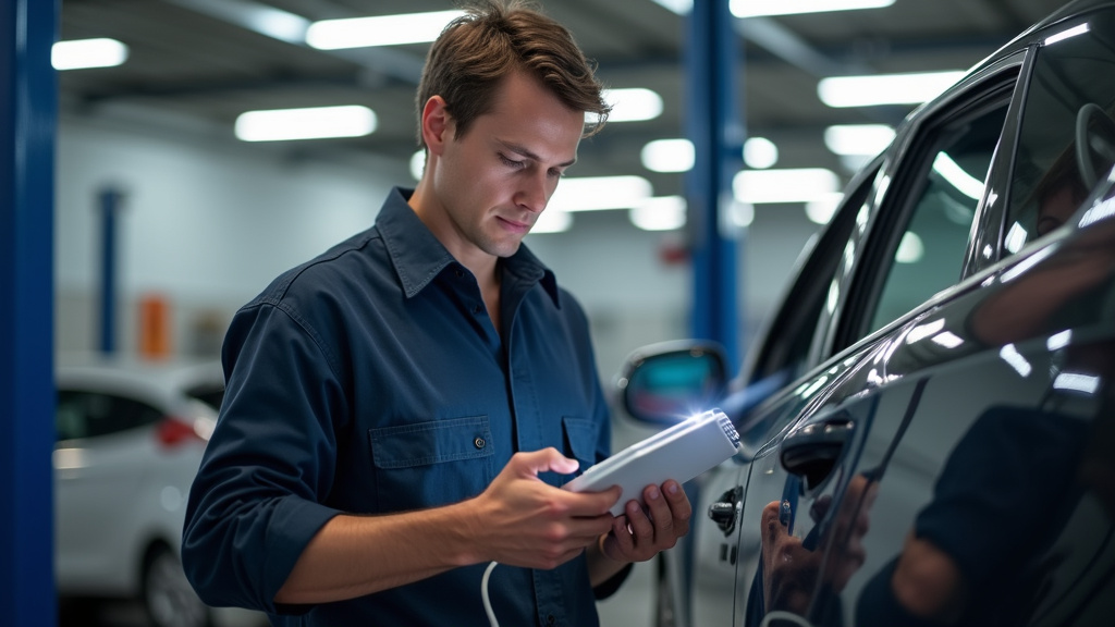 Électricien en train de faire un diagnostic électrique dans un garage à Bavay