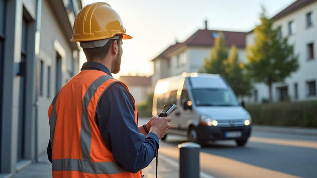 Électricien en train de poser une borne de recharge électrique à Lodève