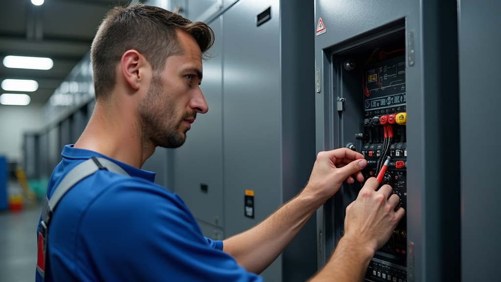 Électricien en train de réaliser un diagnostic électrique pour l