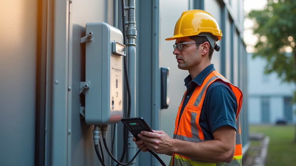 Électricien en train d’installer une borne de recharge à Killem