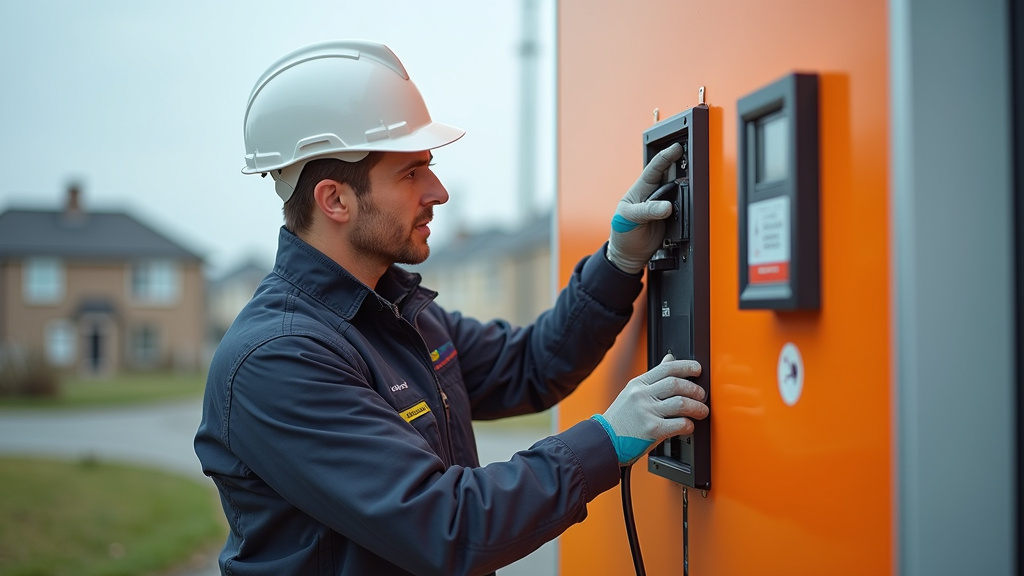 Électricien en train d’installer une borne de recharge à Plougonven