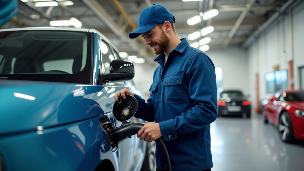 Électricien en train d’installer une borne de recharge dans un garage à Guéret