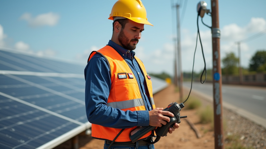 Électricien en train d’installer une borne de recharge électrique à Macouba