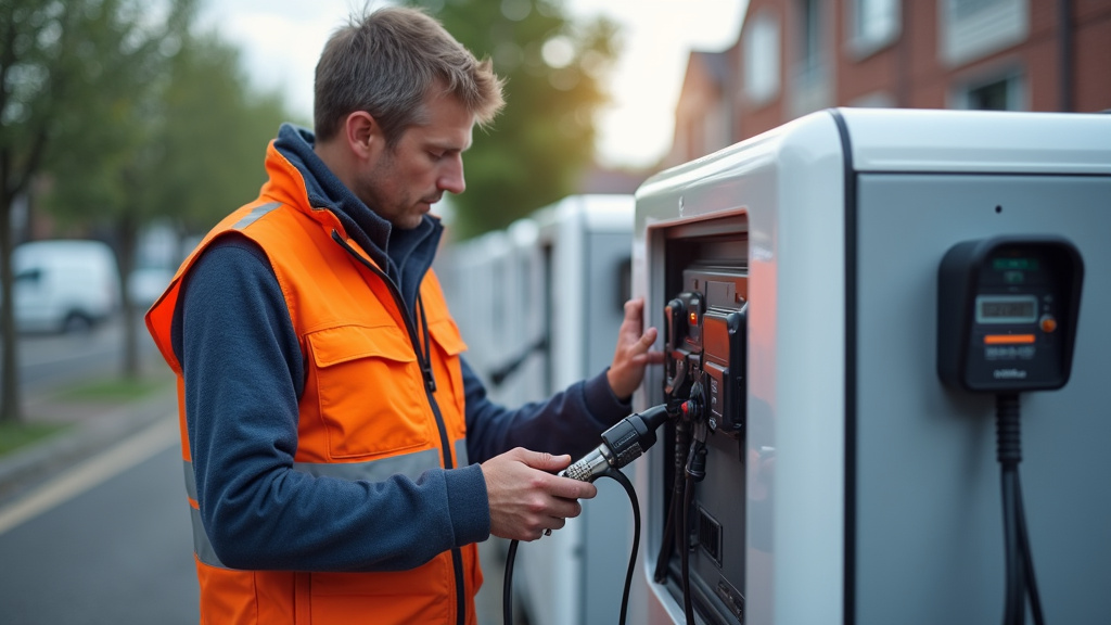 Électricien IRVE en train d’installer une borne de recharge à Kingersheim