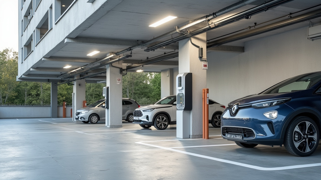 Exemple de borne électrique installée dans un parking de copropriété à Wingles