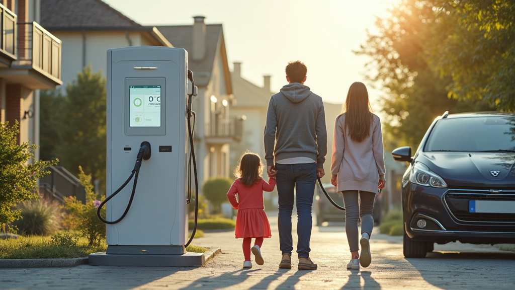 Famille utilisant une borne de recharge électrique à Molières-sur-Cèze