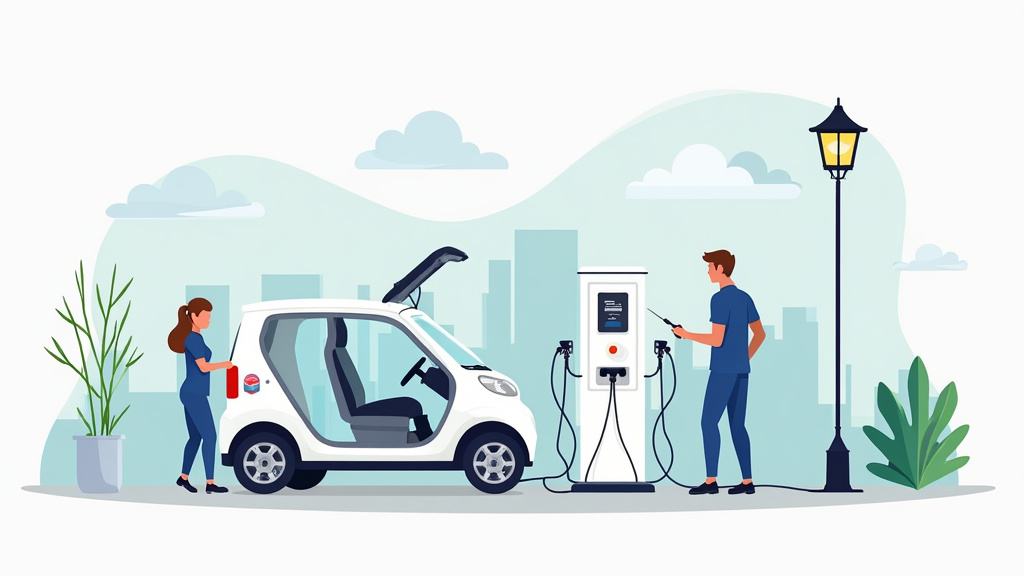 Illustration des étapes d’installation d’une borne de recharge électrique à Lévignen : diagnostic, pose, raccordement, test