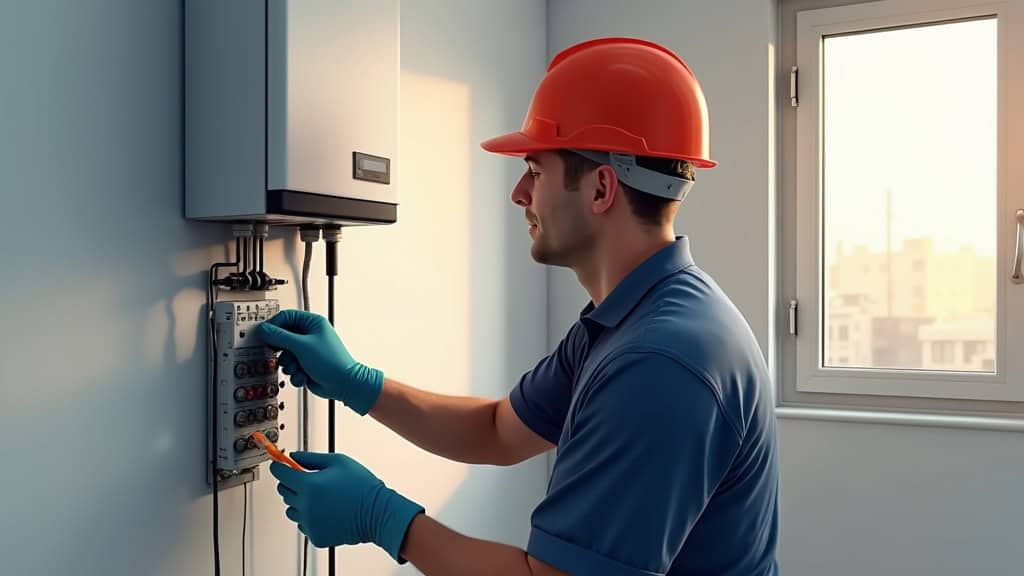 Installateur certifié IRVE en train d’installer une borne électrique à Neufchâtel-en-Bray