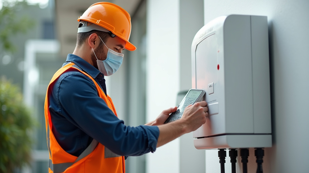 Installateur en train de poser une borne de recharge à Coarraze