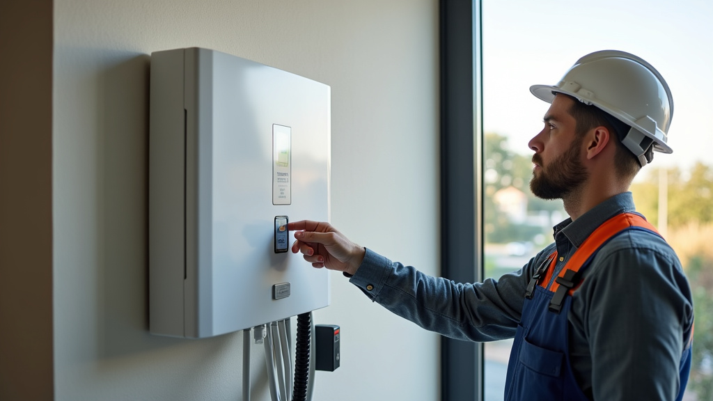 Installateur en train de poser une borne de recharge électrique à Bar-sur-Aube