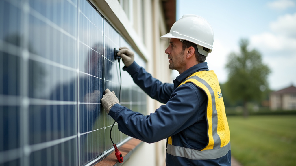 Installateur en train de poser une borne de recharge électrique à Vireux-Molhain