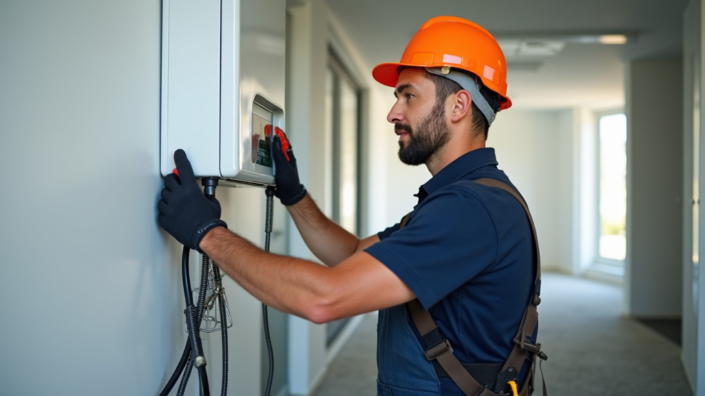 Installateur professionnel en train d’installer une borne de recharge à Grâces