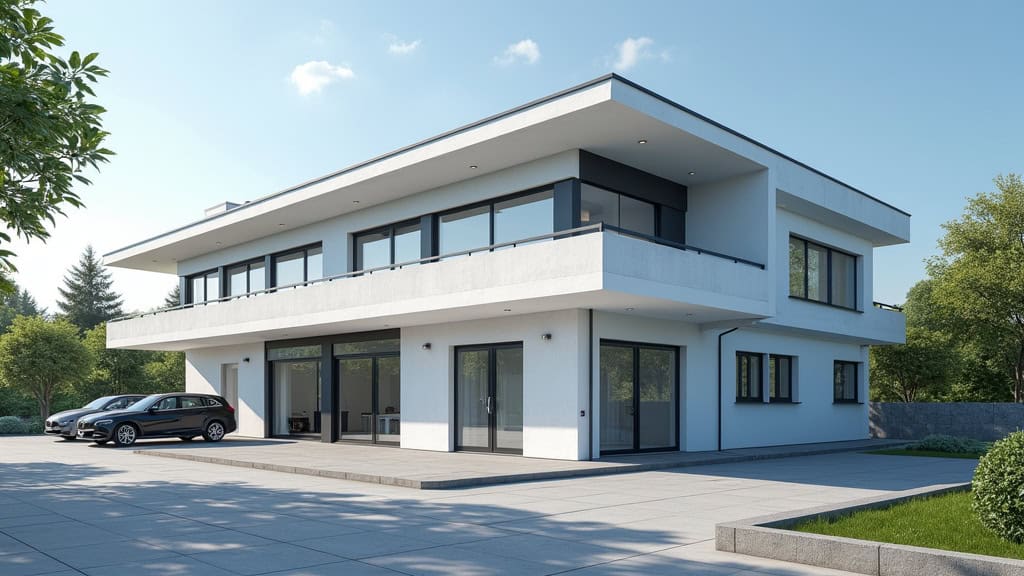 Installation de plusieurs bornes de recharge devant un bâtiment professionnel à Naveil