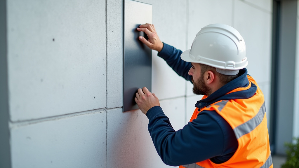 Installeur en train de fixer une borne de recharge sur un mur extérieur à Seignosse