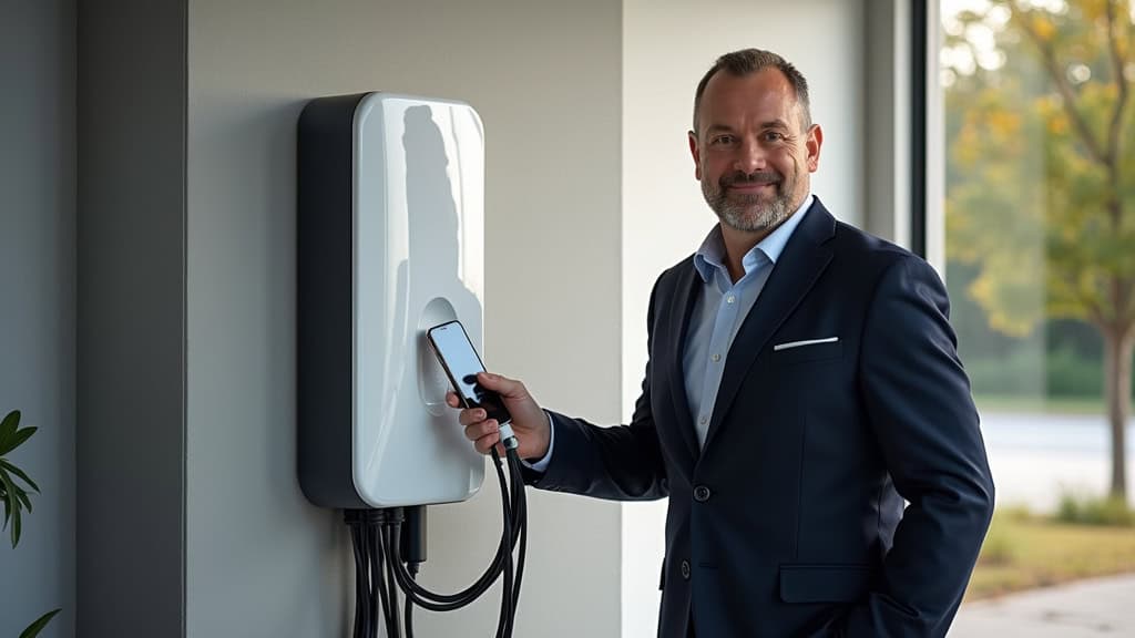 Jean-Luc devant sa borne de recharge installée à Verneuil-l