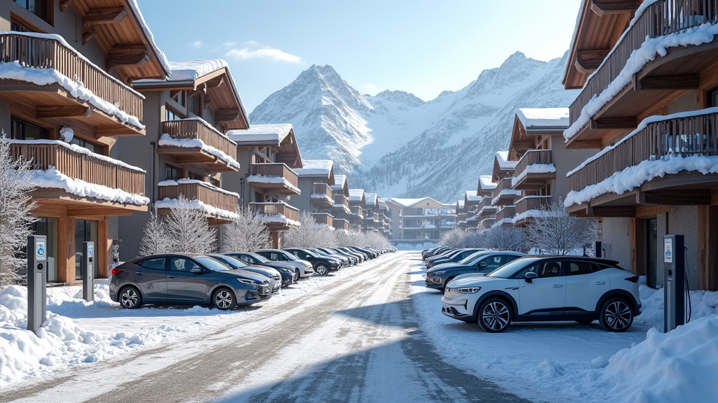 Parking de la Croisette à Courchevel avec bornes de recharge électriques