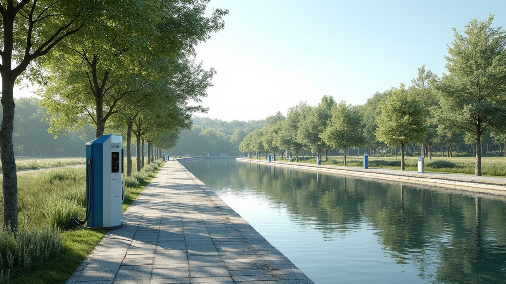 Station de recharge électrique publique située au bord du canal à Léré