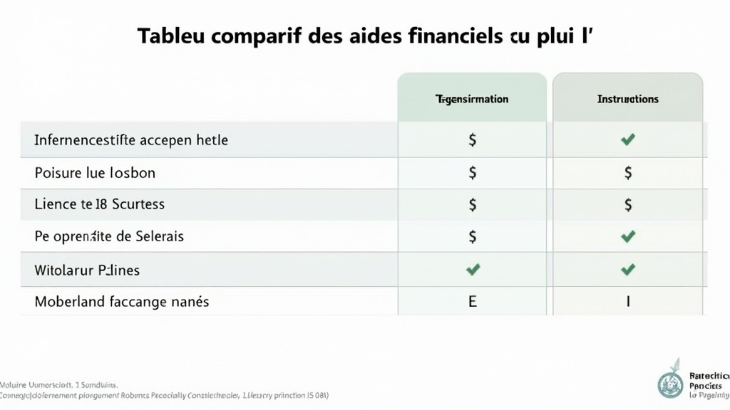 Tableau comparatif des aides financières pour l