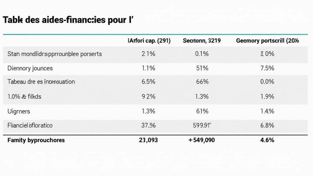 Tableau des aides financières pour l
