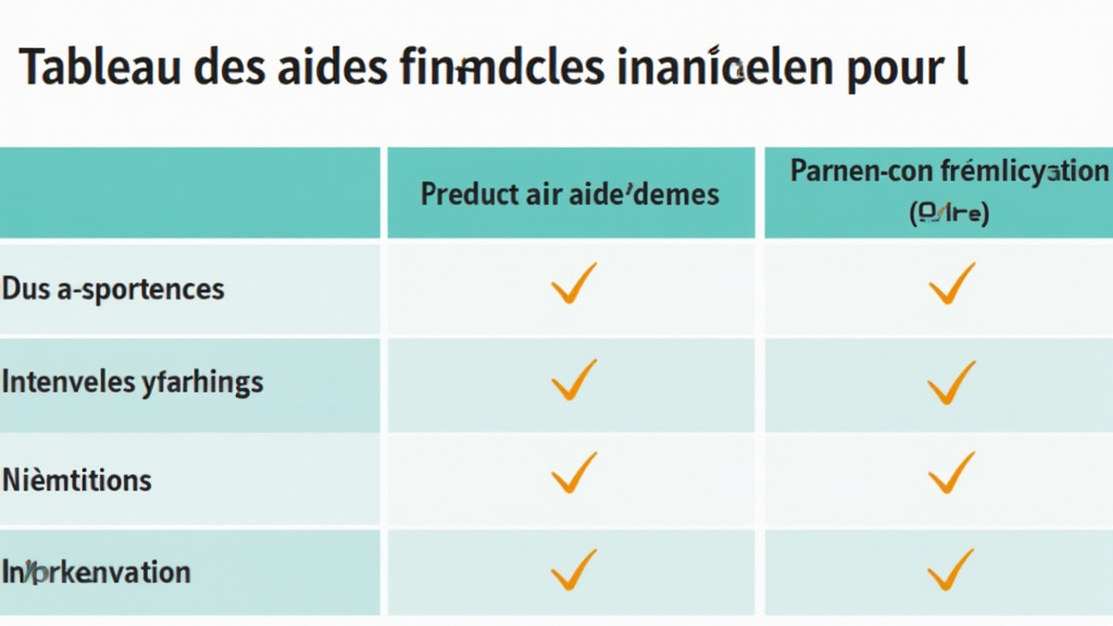 Tableau des aides financières pour l