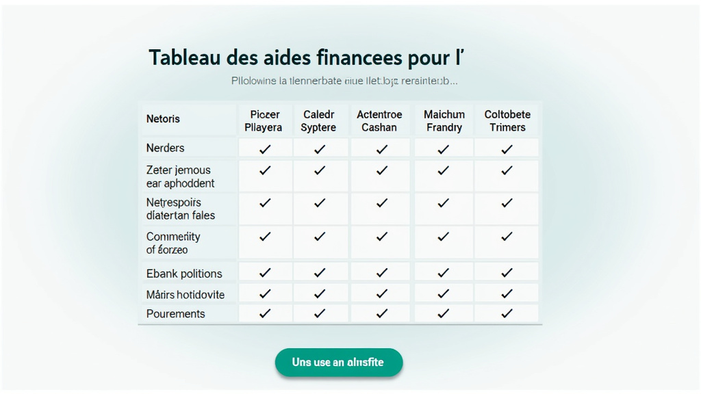 Tableau des aides financières pour l