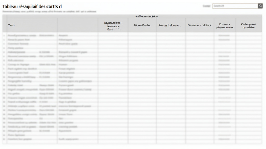 Tableau récapitulatif des coûts d