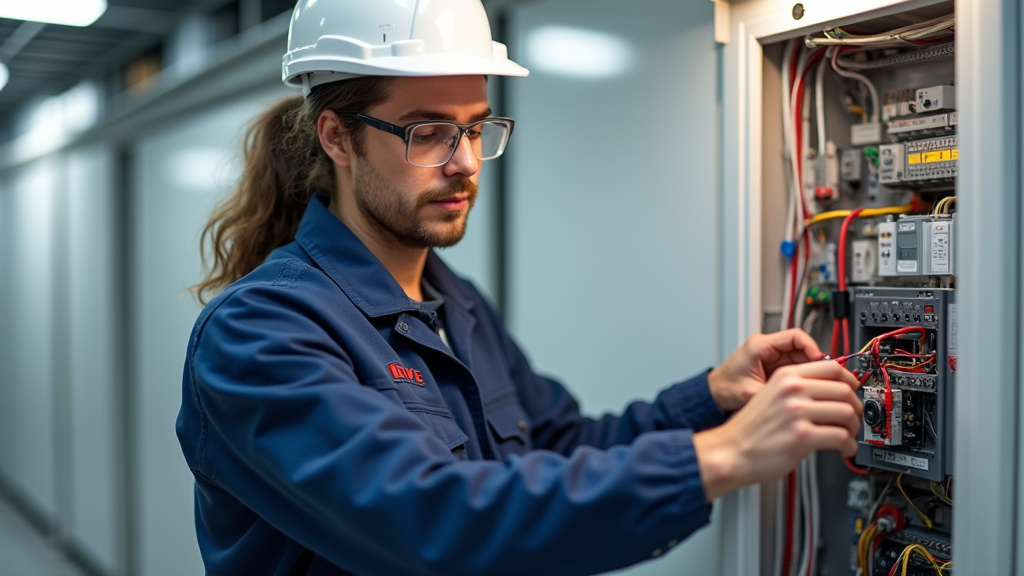 Technicien certifié IRVE en train de raccorder une borne électrique au tableau électrique d