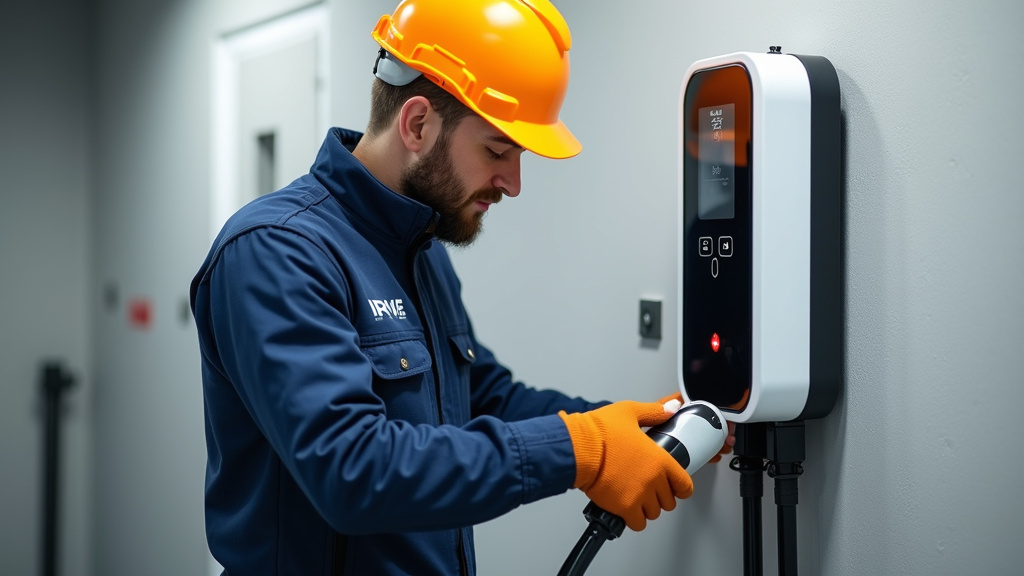 Technicien certifié IRVE en train d’installer une borne de recharge électrique à Villepinte