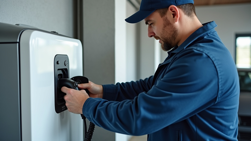Technicien certifié IRVE installant une borne de recharge électrique à Mont-sur-Meurthe dans un garage individuel