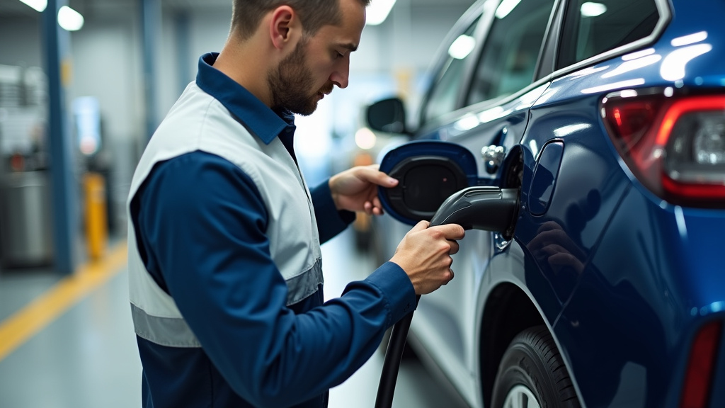 Technicien effectuant un entretien sur une borne de recharge électrique