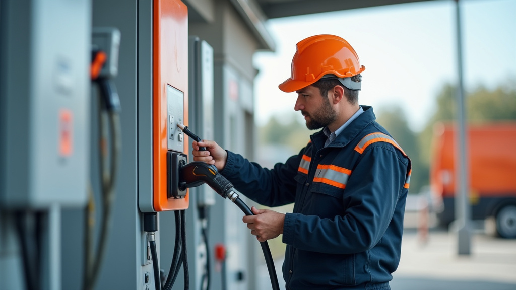 Technicien effectuant une maintenance sur une borne de recharge électrique à Sussargues