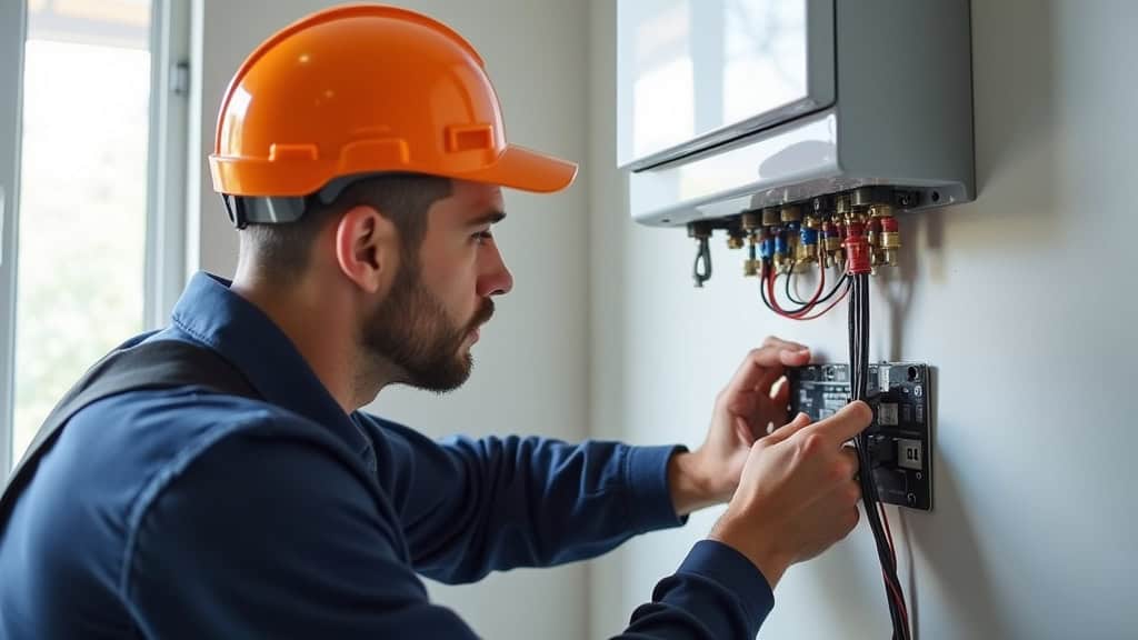 Technicien électrique diagnostiquant une panne sur une installation domestique à Éveux