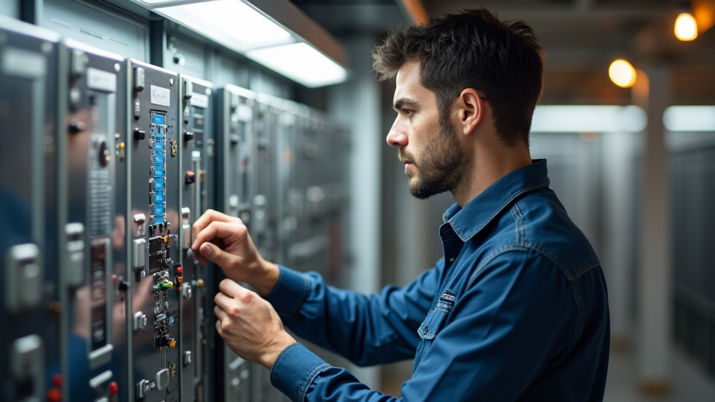 Technicien en train de diagnostiquer le tableau électrique d