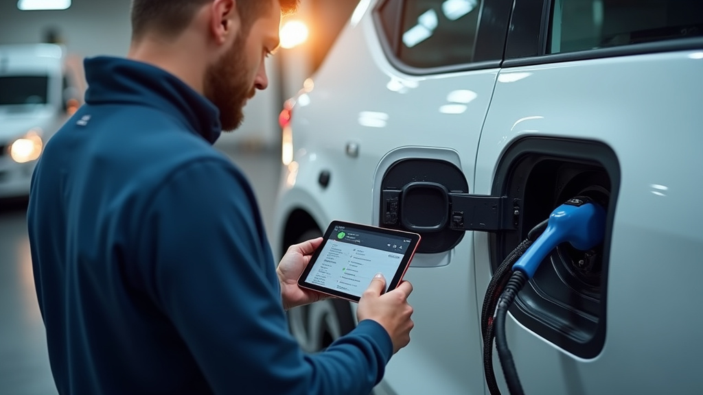 Technicien en train de faire un diagnostic sur une borne de recharge électrique